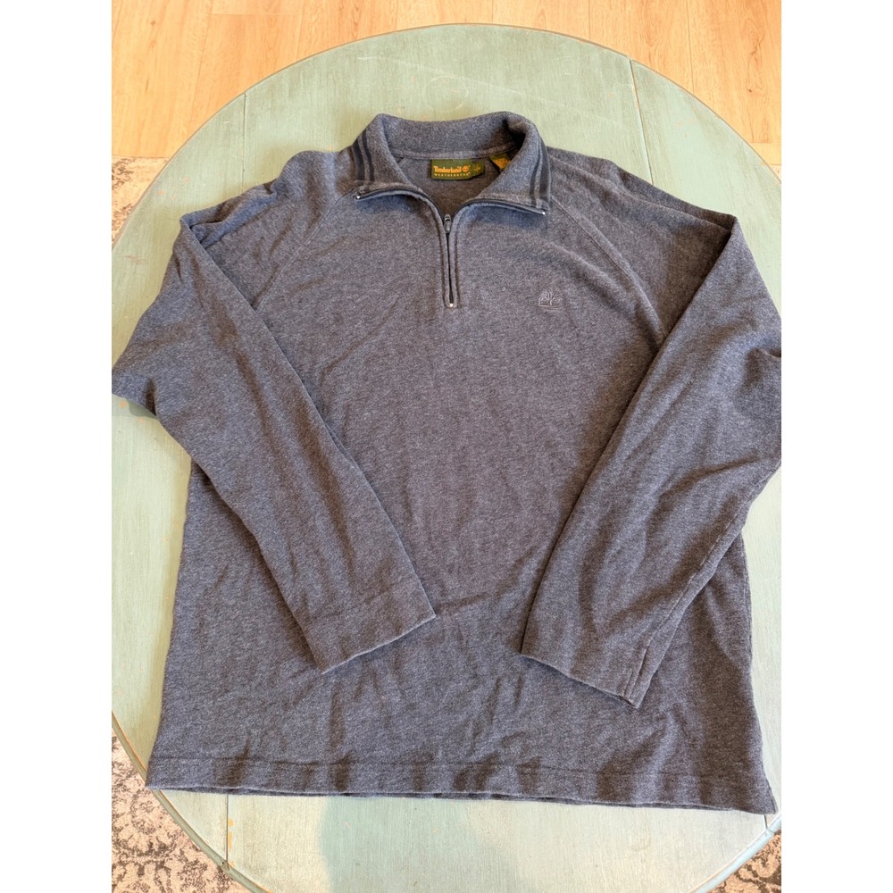 Timberland Weathergear Mens Large Gray 100% Cotton Quarter Zip Pullover Sweater